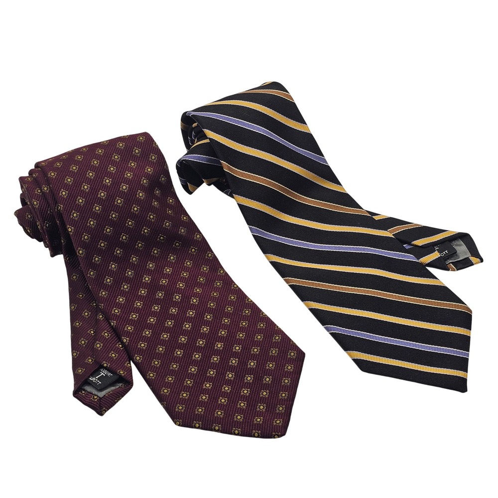 Robert Talbott Best of Class Silk Tie Lot 2 Burgundy Black Stripe Medallion Prep